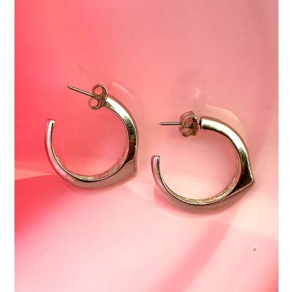 Contemporary Asymmetric Open Hoop Earrings, in Silver, Unmarked - Picture 4 of 4